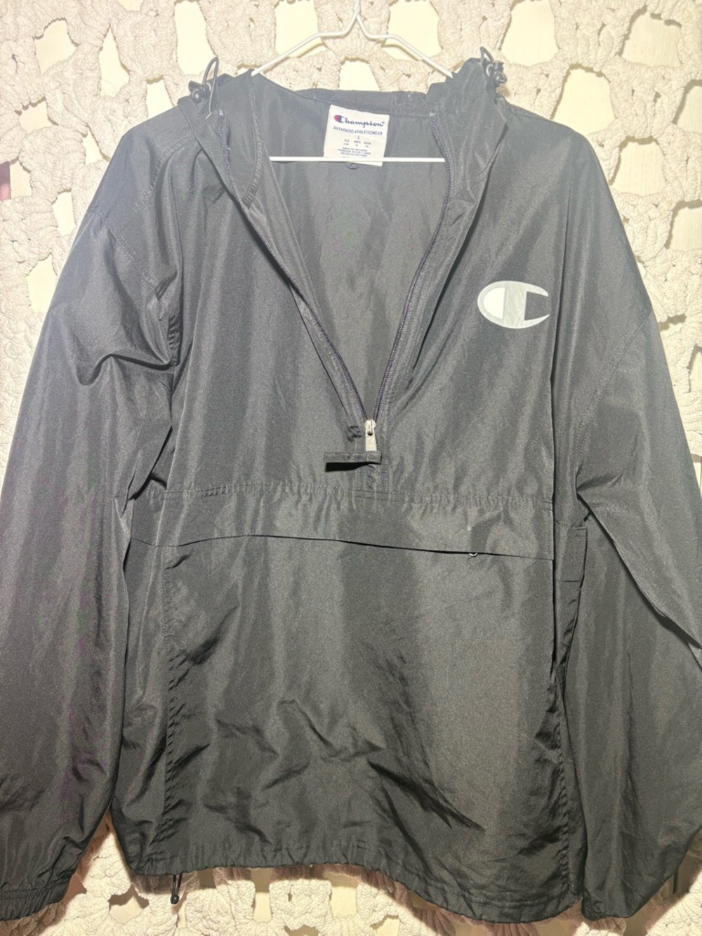 Champion Black Hooded Pullover with White Logo